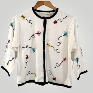 Marisa Christina Ladybug Bumble Bee Dragonfly 3/4 Sleeve Cardigan Size Medium
